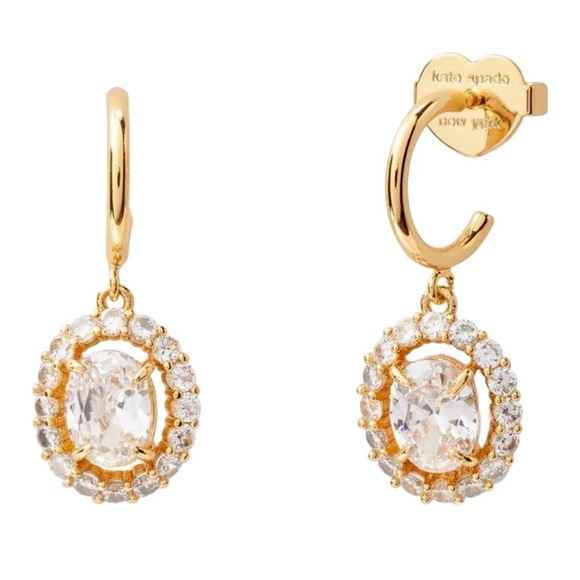 KATE SPADE • Victoria Gold Crystal Halo Hoop Huggies Earrings - Picture 3 of 7
